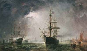 View of Port Magee Valentia from the heights of Cora Beg HMS Caroline laying the shore end of the cable