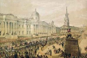 Wedding procession of Edward Prince of Wales and Princess Alexandra at Trafalgar Square