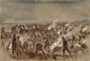 Workmen laying telegraph cable