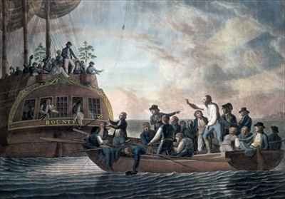 The mutineers turning Lieut Bligh and part of the officers and crew adrift from his Majestys ship the Bounty