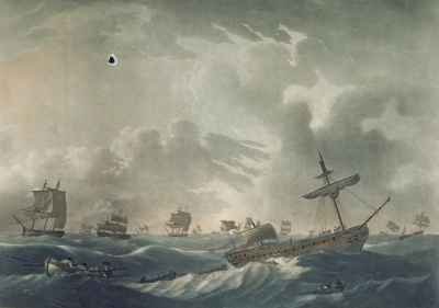 The Ramillies Waterloggd with her Admiral and Crew quitting the Wreck