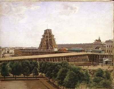 Raising the Alexander Column in Palace Square