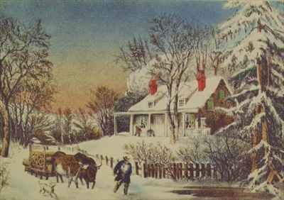 Bringing Home the Logs Winter Landscape