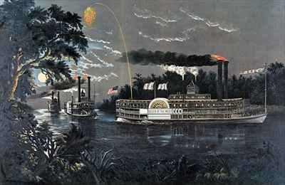 Rounding a Bend on the Mississippi Steamboat Queen of the West