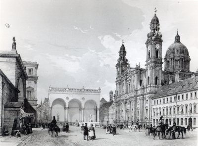Royal Palace Hall of Marshals and Church of the Theatines in Munich first half nineteenth century