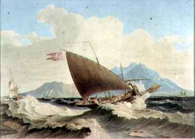 View of the Island of Lipari and a Maltese Speronare