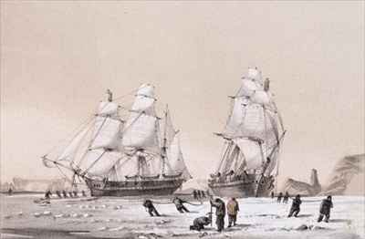 Remarkable appearance in the sky always opposite the sun (top) and The Devils Thumb, ships boring and warping in the pack (bottom)