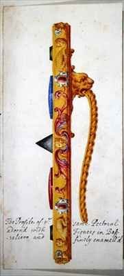 Side view of a pectoral ornament of gold and jewels made for Pope Clement VII by Cellini in c.1523-34