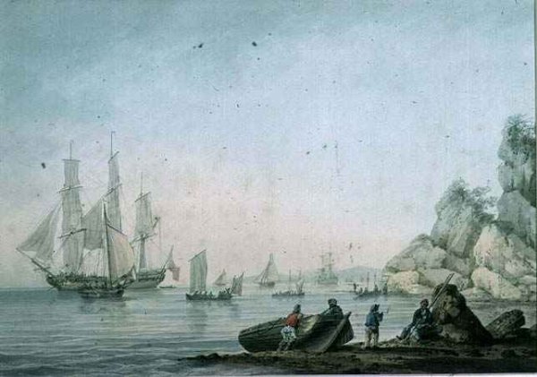 Marine View, with boat and figures on a shore