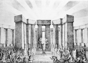 Druids Sacrificing to the Sun in their Temple called Stonehenge, from a plan of Stonehenge by Dr Stukeley in the Ashmolean Museum, Oxford, engraved and pub. by the artist