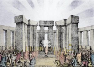 Druids Sacrificing to the Sun in their Temple called Stonehenge, from a plan of Stonehenge by Dr Stukeley in the Ashmolean Museum, Oxford, engraved and pub. by the artist 2