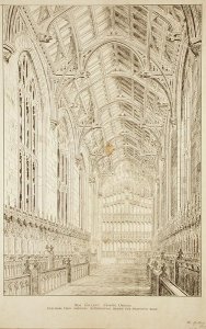 New College Chapel Interior view showing alternative design for proposed roof, 1875-77