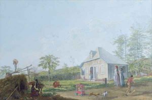 Colonial children playing outside the house in the Reunion Island, 1793