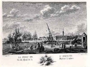 Port of L Orient, view of the Quay with the Machine for Masting, engraved by Yves Marie Le Gouaz 1742-1816
