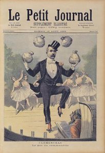 Georges Clemenceau 1841-1929 juggling bags of English money from Le Petit Journal 19th August 1893