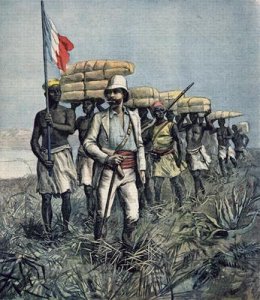 Lieutenant Mizon 1853-99 on his 1892 Mission of Exploration of the River Benue Area in Nigeria from Le Petit Journal July 1892