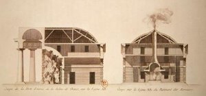 Cross-section of the entrance to salt works in the ideal city of Chaux