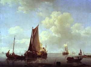 Dutch sailing barges in a calm offshore