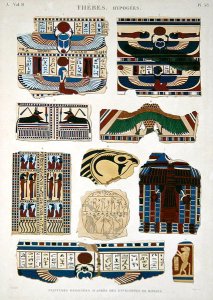 Illustrations of painted designs from the wrappings of the mummies
