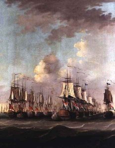 The Battle of Dogger Bank showing the Holland at the rear of the Dutch line with the frigate Amphitrite alongside 1781