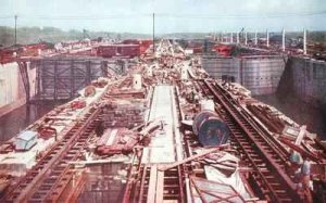 The Gatun Locks during construction of the Panama Canal
