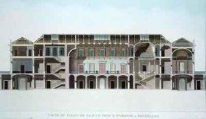 Cross Section of Palace of the Prince of Orange Brussels from Choix des Monuments Edifices et Maisons les plus remarquables du Royaume des Pays Bas