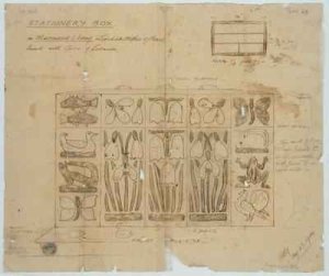 Design for Stationery Box in Macassar Ebony inlaid with Mother of Pearl