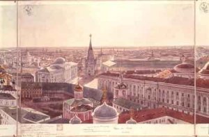 Panorama of Moscow depicting the former Senate Palace now the Cabinet Office Wosnesenskoy Monastery and the former Arsenal