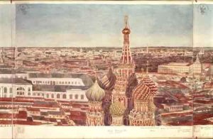 Panorama of Moscow depicting St Basils Cathedral