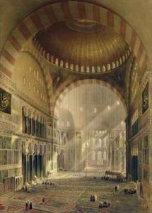 Haghia Sophia plate 24 interior of the central dome with lowered chandeliers