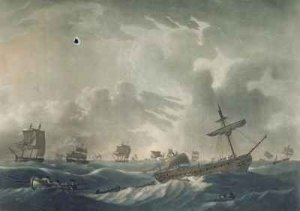 The Ramillies Waterloggd with her Admiral and Crew quitting the Wreck