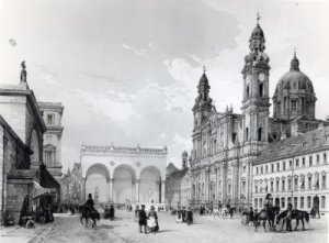 Royal Palace Hall of Marshals and Church of the Theatines in Munich first half nineteenth century